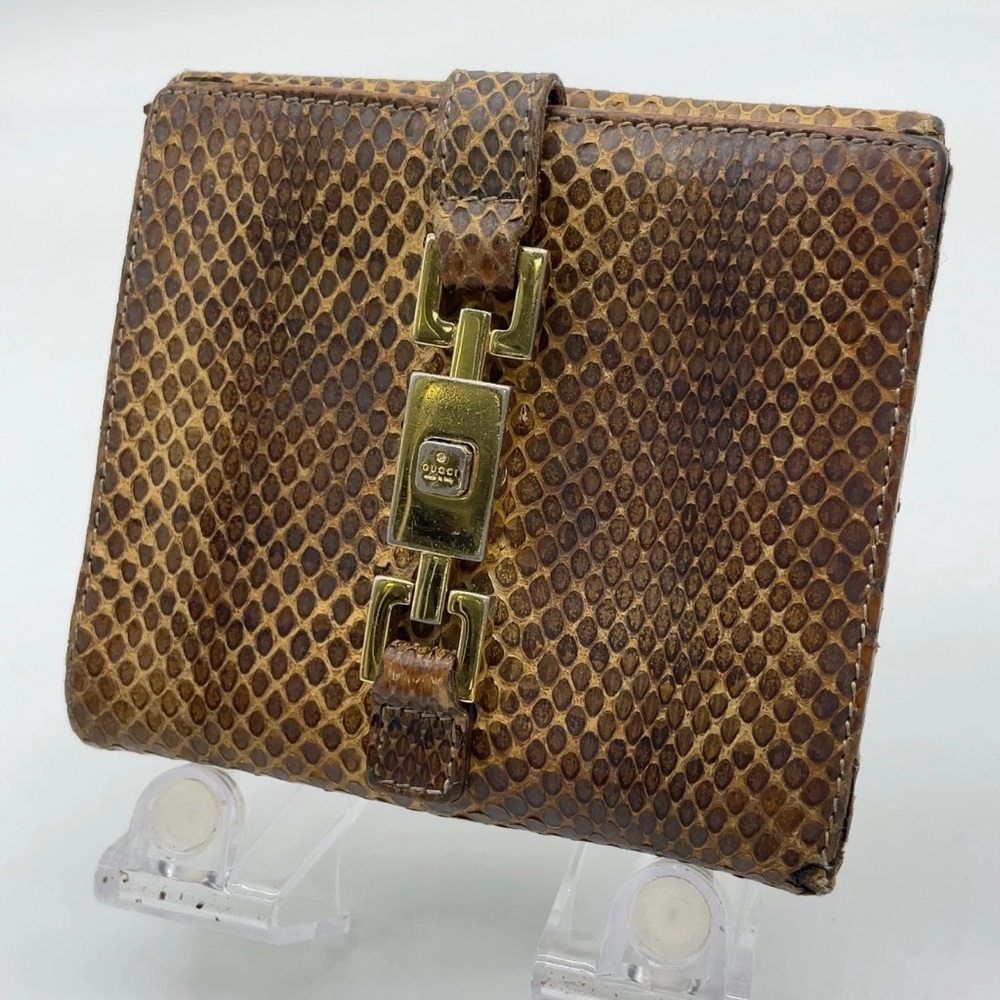 Auth Gucci 035.0959.2131 Python Jackie Bifold Bro… - image 2